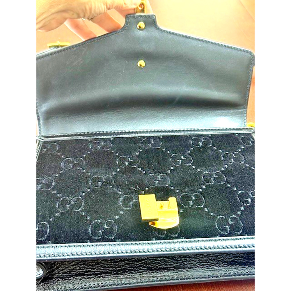 Gucci Black Gold GG Monogram Velvet Sylvie Small Shoulder Crossbody Bag GORGEOUS - Picture 15 of 16